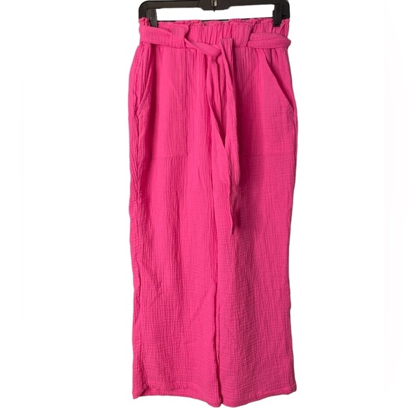 NWT Sincerely Jules pink textured wide leg high rise cropped pants size  large - Picture 2 of 13
